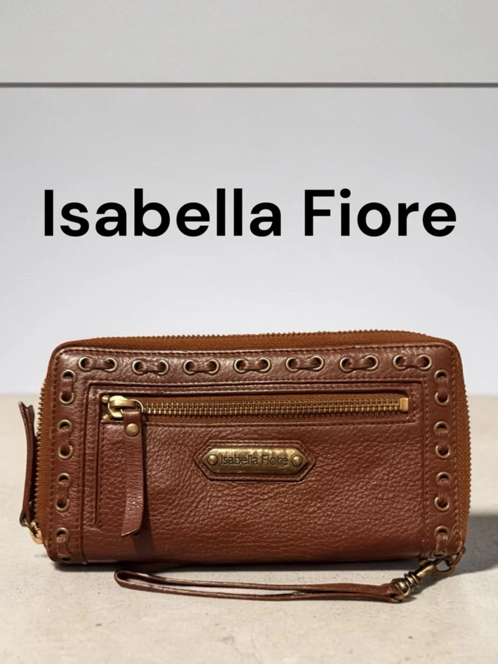 Isabella Fiore Leather Wristlet Wallet Boho Cross Stitch Rose Zip Around Vintage